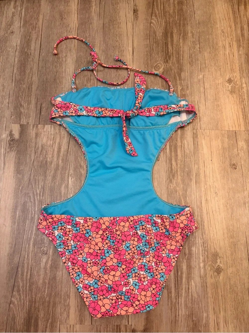 VM Kids Floral Cutout One-Piece Swimsuit - Pink, Coral & Blue